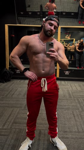 Customer photo review of Premium Side Stripe Zip Pocket Track Pants (Red-White)