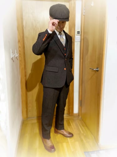 Customer photo review of Dark Brown HerringboneTweed 3 Piece Suit