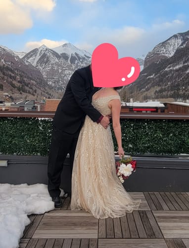 Customer photo review of Embroidered Sleeveless A Line Gown