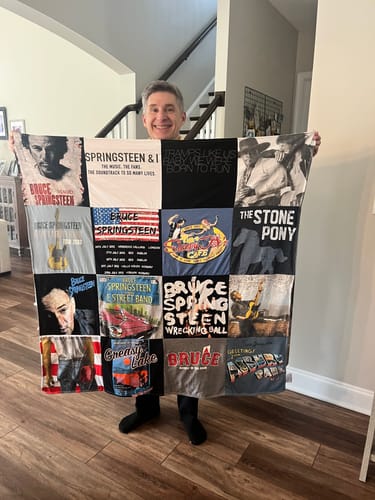T-shirt quilt with music, concerts themes by Fran from SC