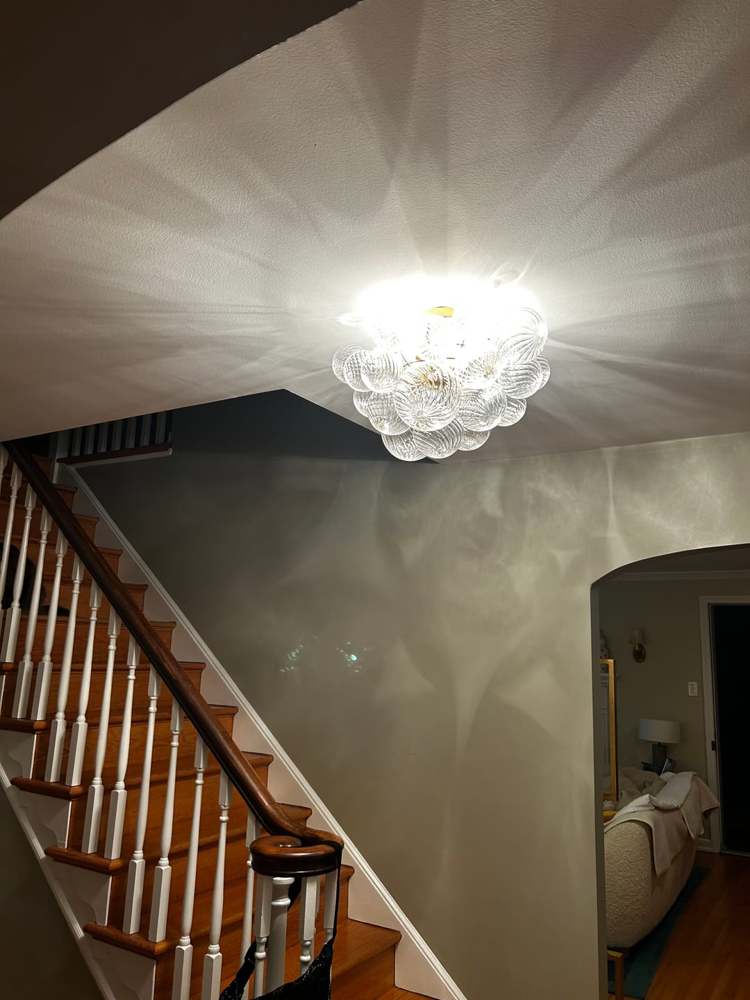 Customer photo review of 3-Light Cluster Ribbed Glass Bubble Semi Flush Chandelier