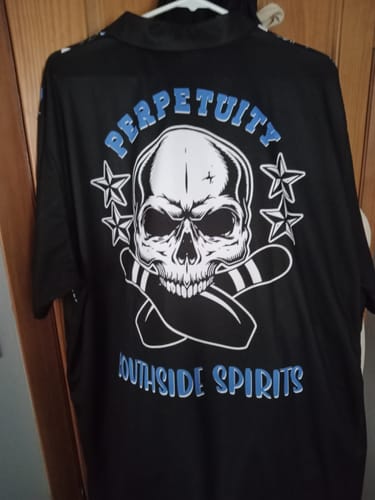Customer photo review of Black and blue argyle pattern bowling skull custom bowling polo shirts for men, bowling jerseys NQS6917