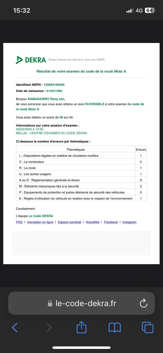 Customer photo review of ENTRAÎNEMENT AU CODE DE LA ROUTE POUR 20€