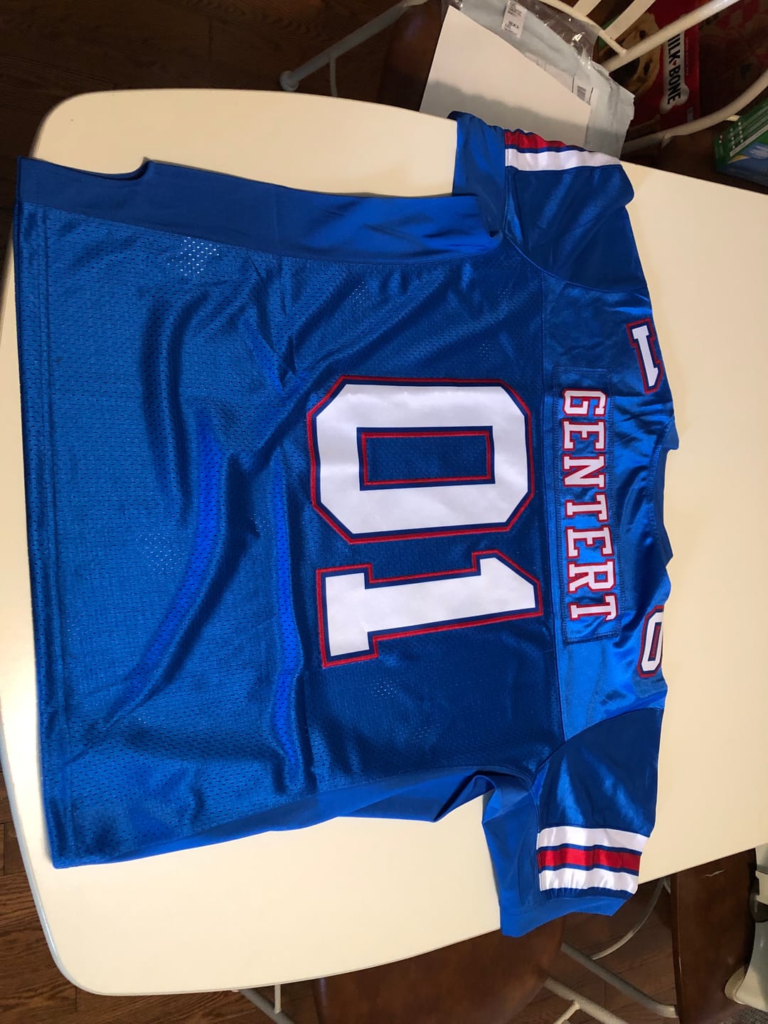 Customer photo review of Custom Royal White-Red Classic Style Mesh Authentic Football Jersey