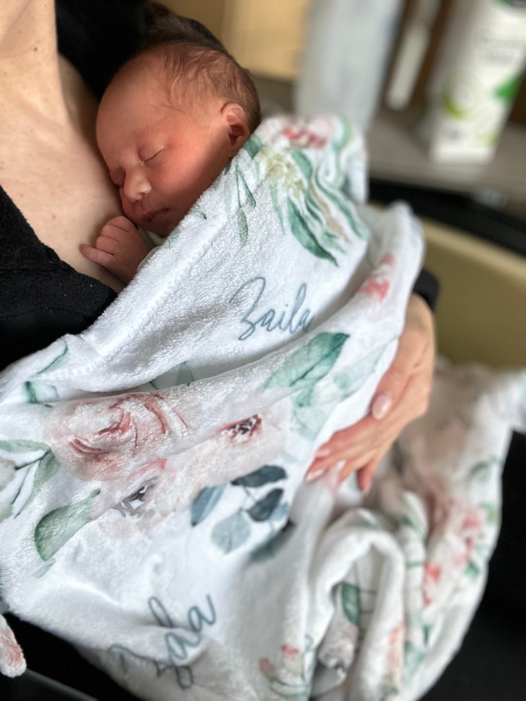 Customer photo review of Soft floral rose personalized baby girl blanket
