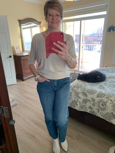 Customer photo review of Silver Highly Desirable Straight Leg Jean (Mid Indigo)