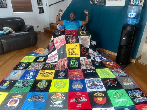 T-shirt quilt with running, fitness themes by Aaron from IL