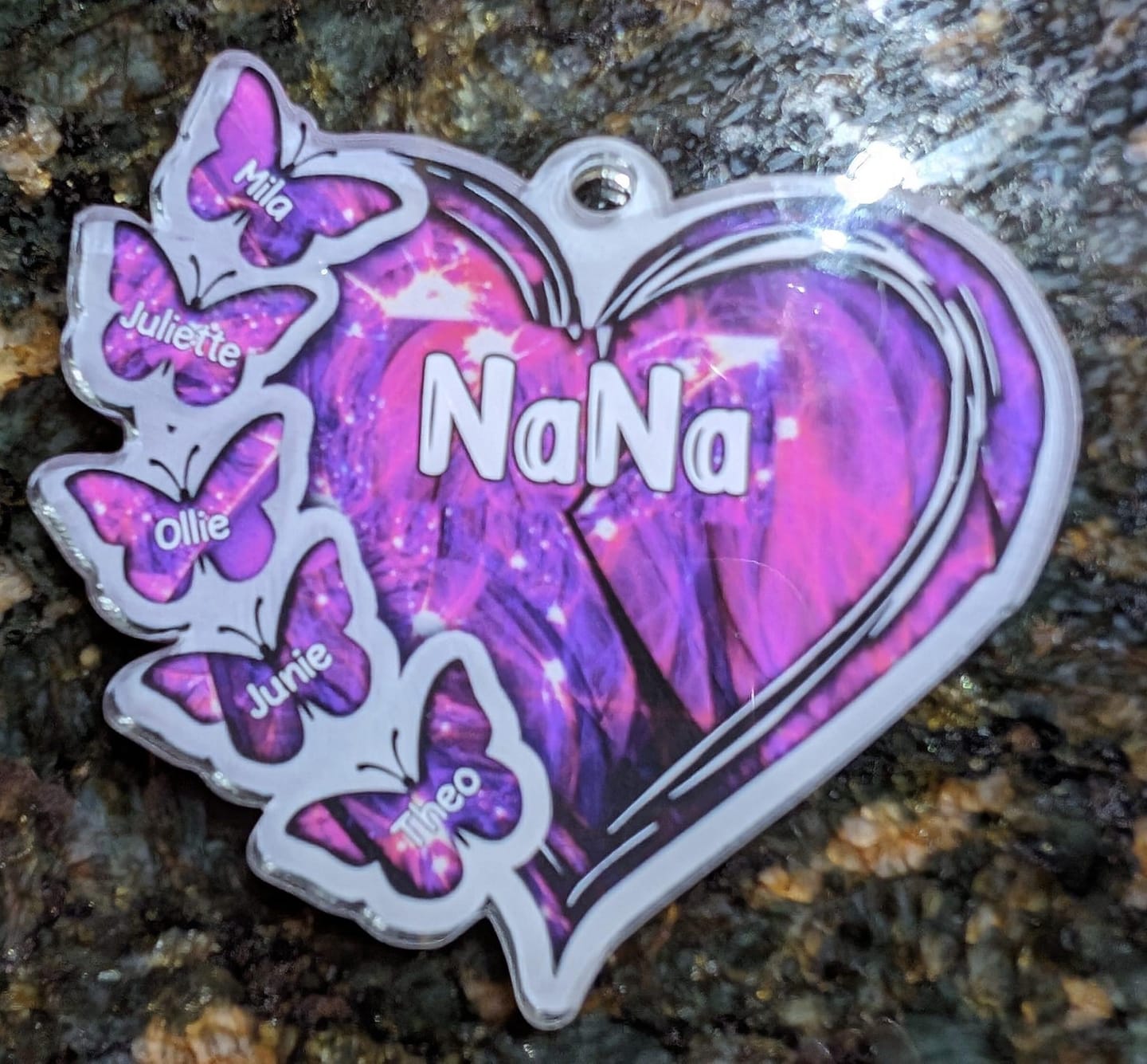 Customer photo review of Sparkling Grandma- Mom Heart Butterfly Kids, Multi Colors Personalized Ornament