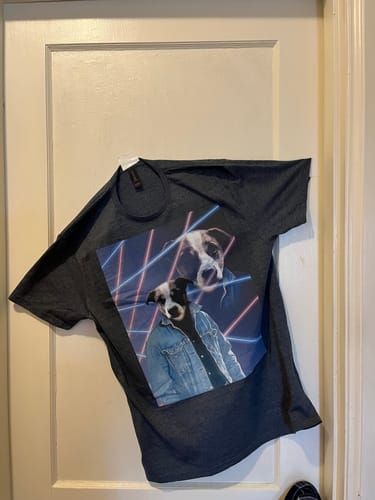 Customer photo review of 1980s Lazer Portrait Personalized T-Shirt for Pets and Humans Custom Portrait Tee