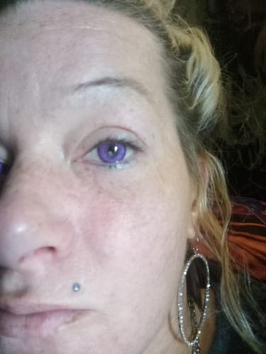 Customer photo review of Amaretto Purple Colored Contact Lenses