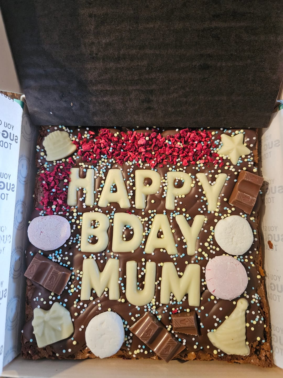 Customer photo review of Gluten free custom message brownie