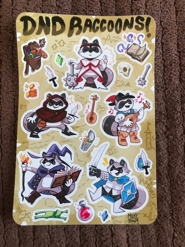 Customer photo review of DnD Raccoon Sticker Sheet
