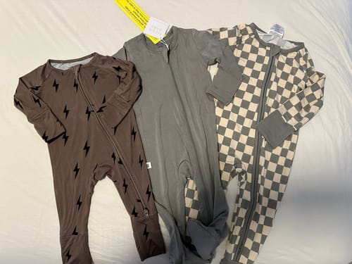 Customer photo review of Forever French Bamboo Zip Romper - Lightning Bolt
