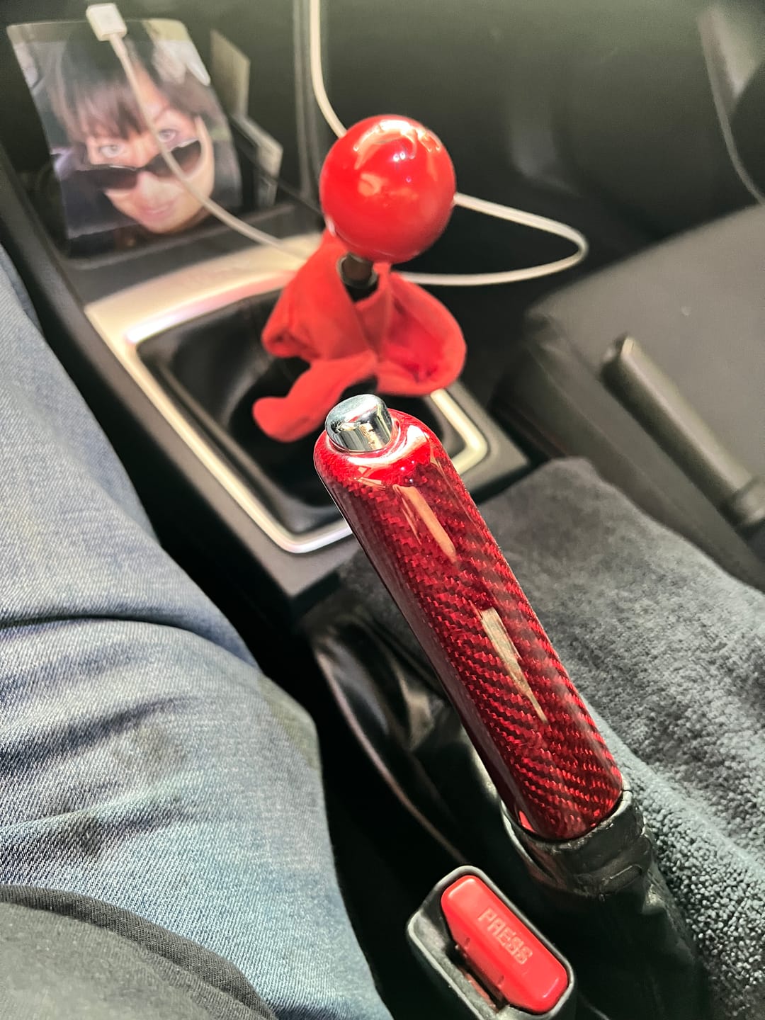 Customer photo review of 2008-2024 Subaru WRX/STi Red Carbon Fiber Ebrake Handle 2013-20 BRZ/FR-S