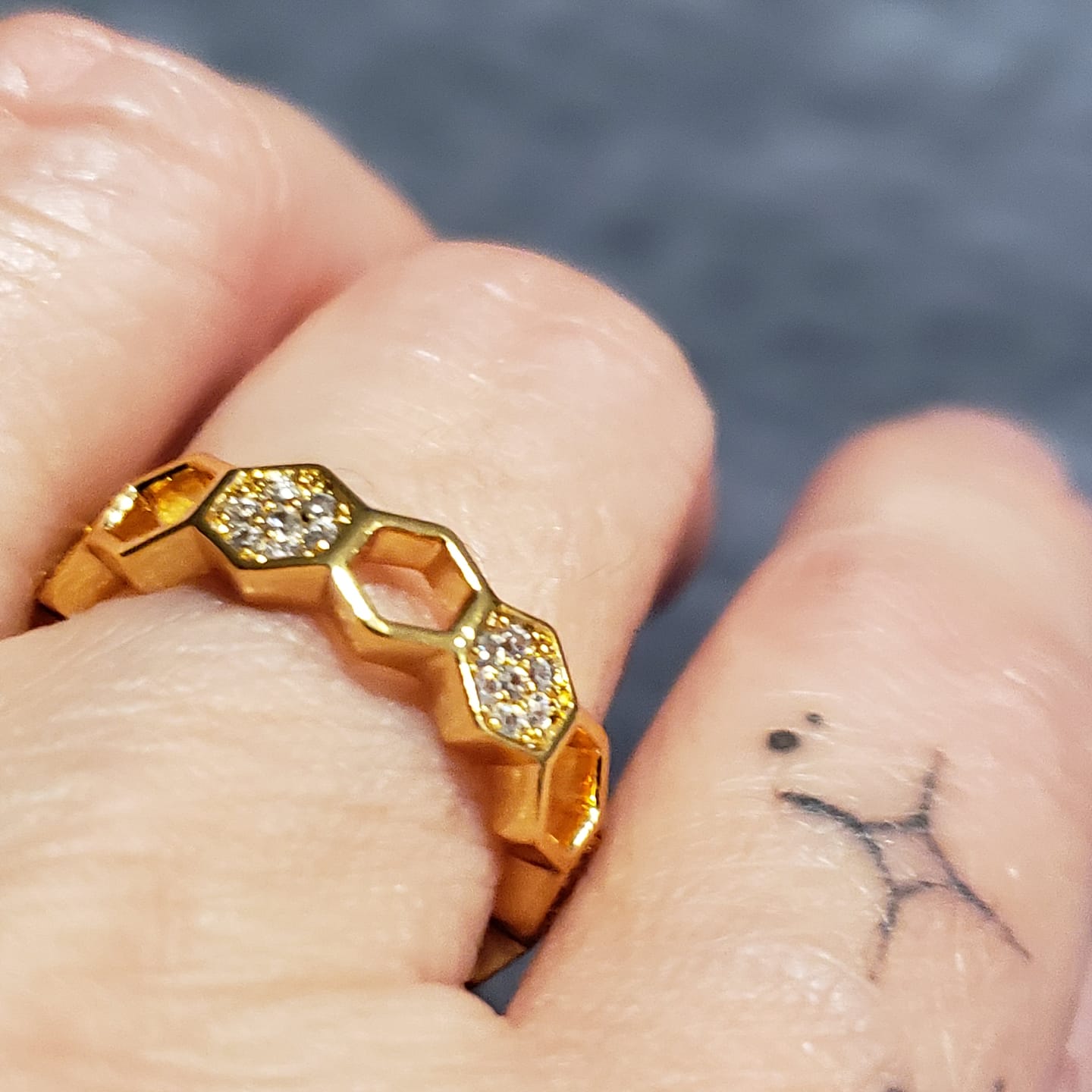 Customer photo review of Gold & Crystal Honeycomb Ring