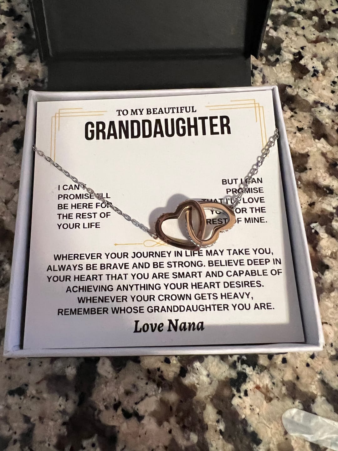 Customer photo review of [ALMOST SOLD OUT] To My Beautiful Granddaughter - Intertwined Hearts Keepsake Necklace Gift Set - SS117GM