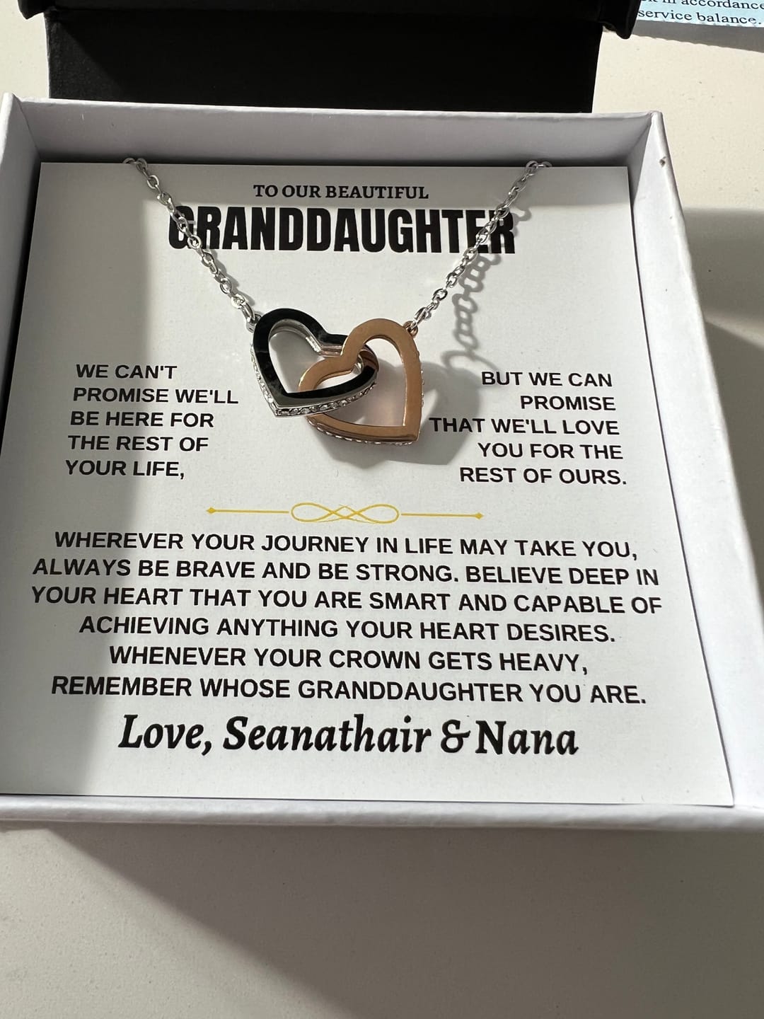 Customer photo review of [ALMOST SOLD OUT] To My Beautiful Granddaughter - Interlocked Hearts Necklace Gift Set - SS117