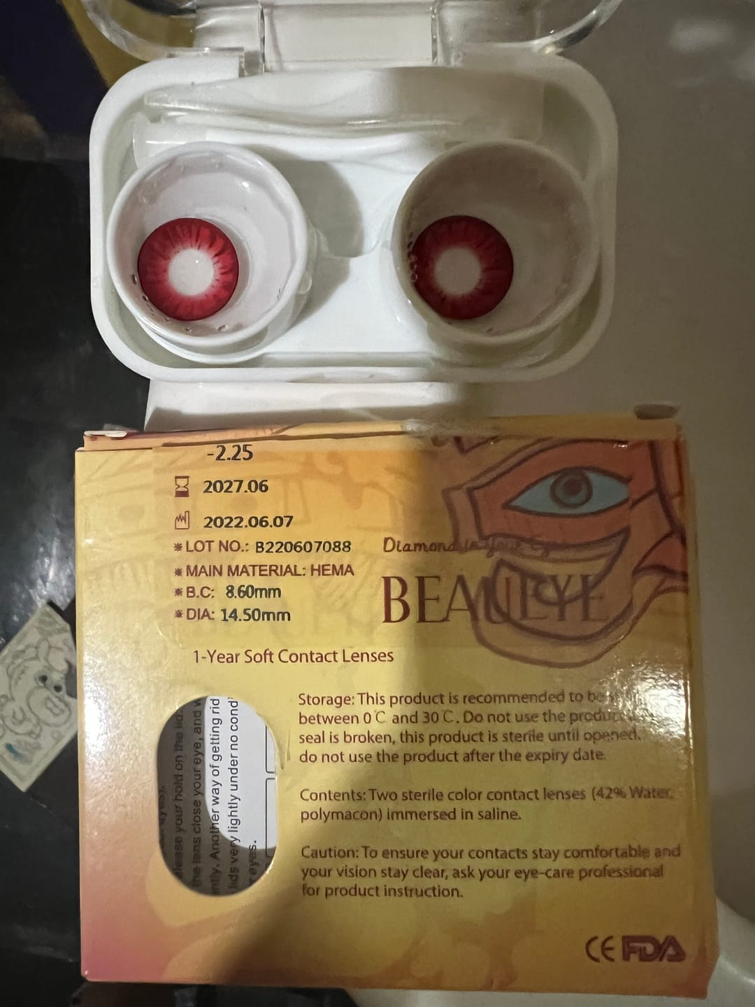 Customer photo review of Halloween Miracle Wine-red Prescription Colored Contact Lenses