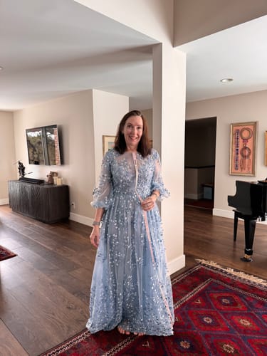 Customer photo review of Embroidered Puff Sleeve A-Line Gown