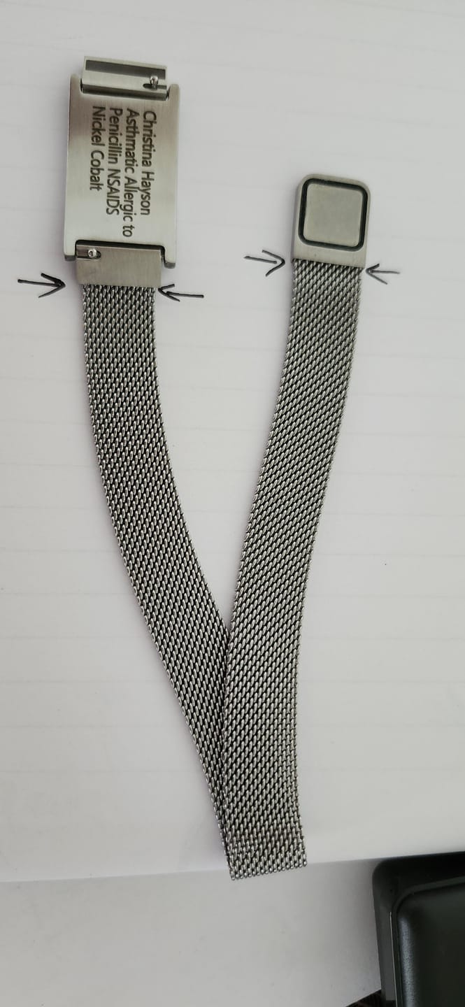 Customer photo review of Roxie Medical Alert Bracelet with Magnetic Closure – Silver Colour