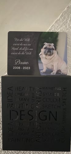 Customer photo review of Hunde Gedenktafel mit Foto & Spruch (UV- & Wetterfest)