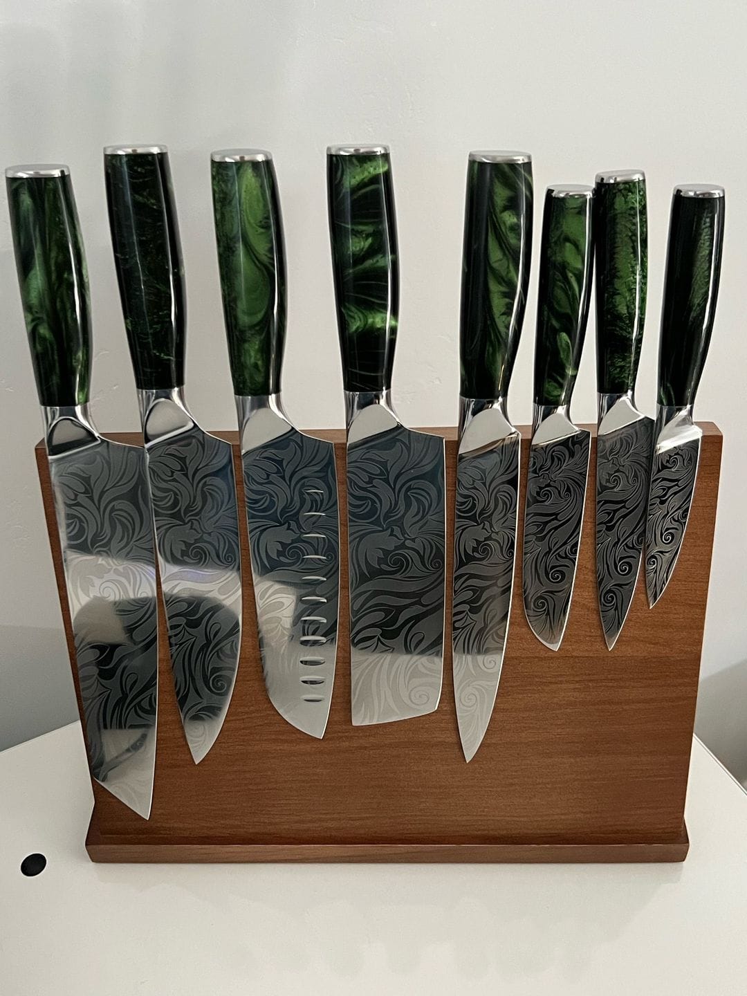 Customer photo review of Wasabi 16-Piece Japanese Knife Block Set — High-Carbon Steel with Green Resin Handles