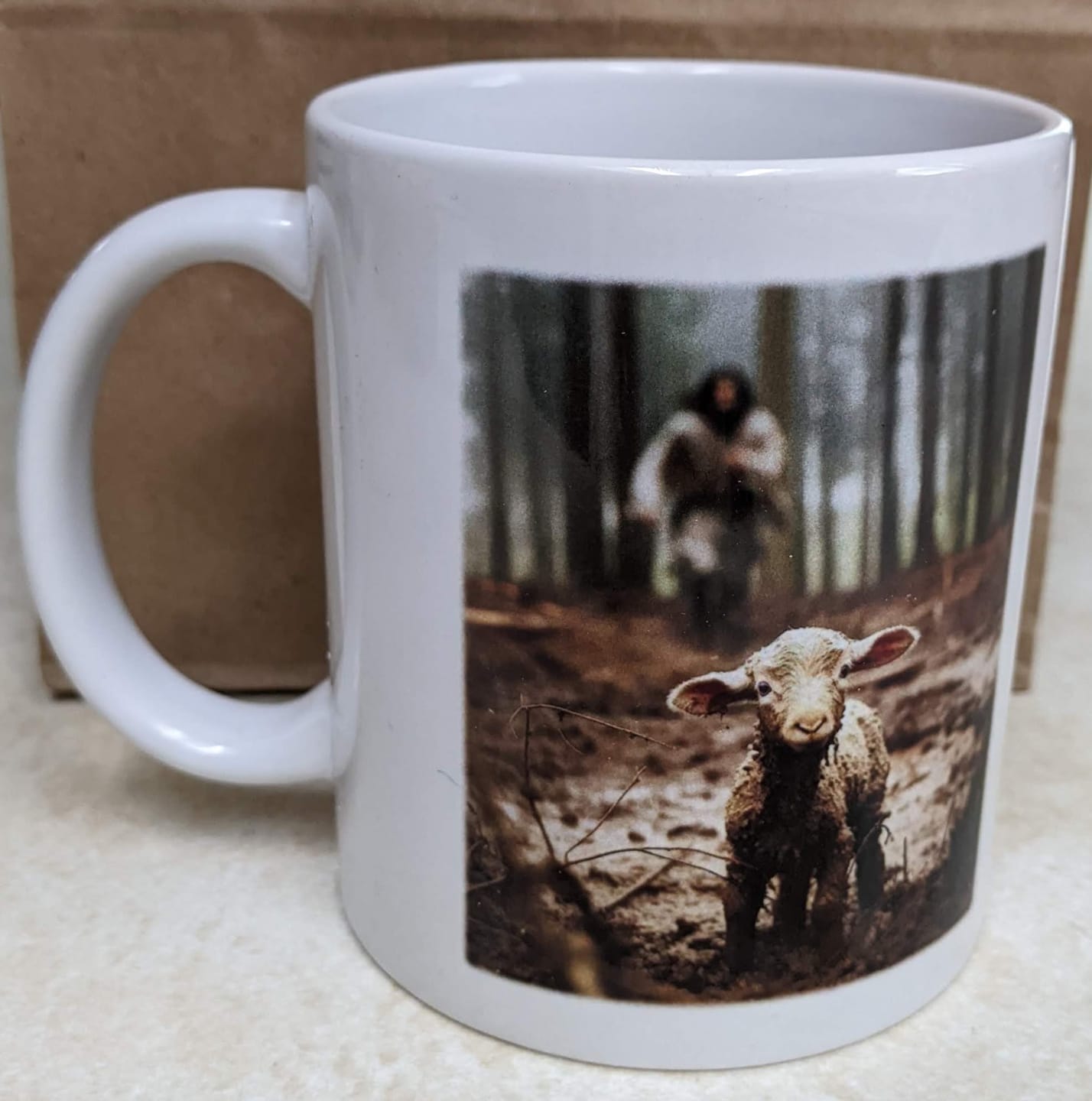 Customer photo review of Jesus With The Sheep, Jesus Running After Lamb Coffee Mug (Without Text)
