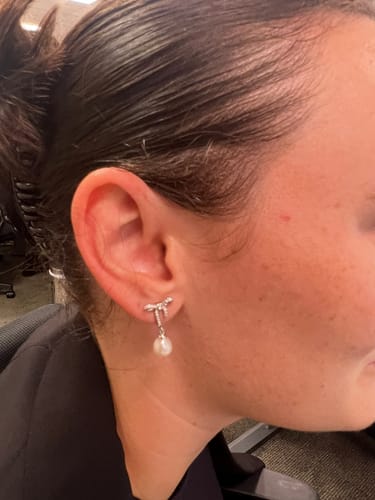 Customer photo review of Freshwater Pearl & Cubic Zirconia Bow Drop Earrings in Sterling Silver