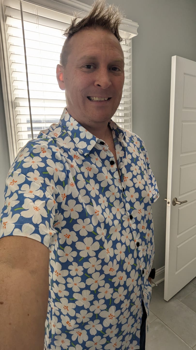 Customer photo review of Men's Summer Floral Print Holiday Flower Resort Casual Lapel Light Blue Short Sleeve Shirt
