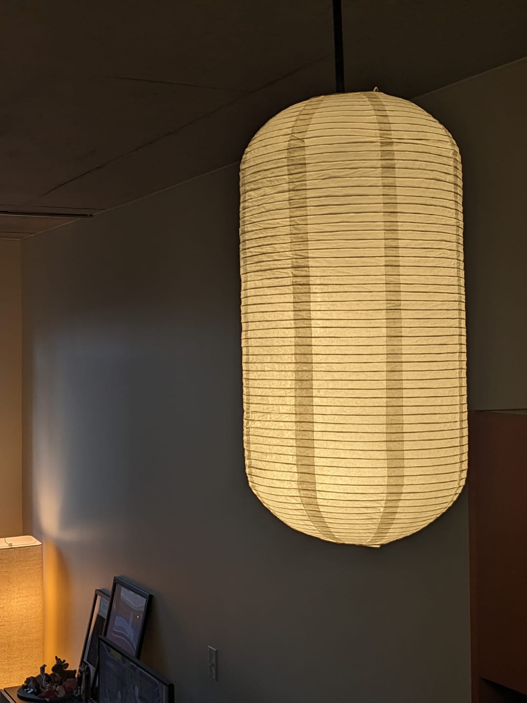 Customer photo review of Oblong Shaped Premium Fine Line Paper Lantern, White (10"W x 20"H)