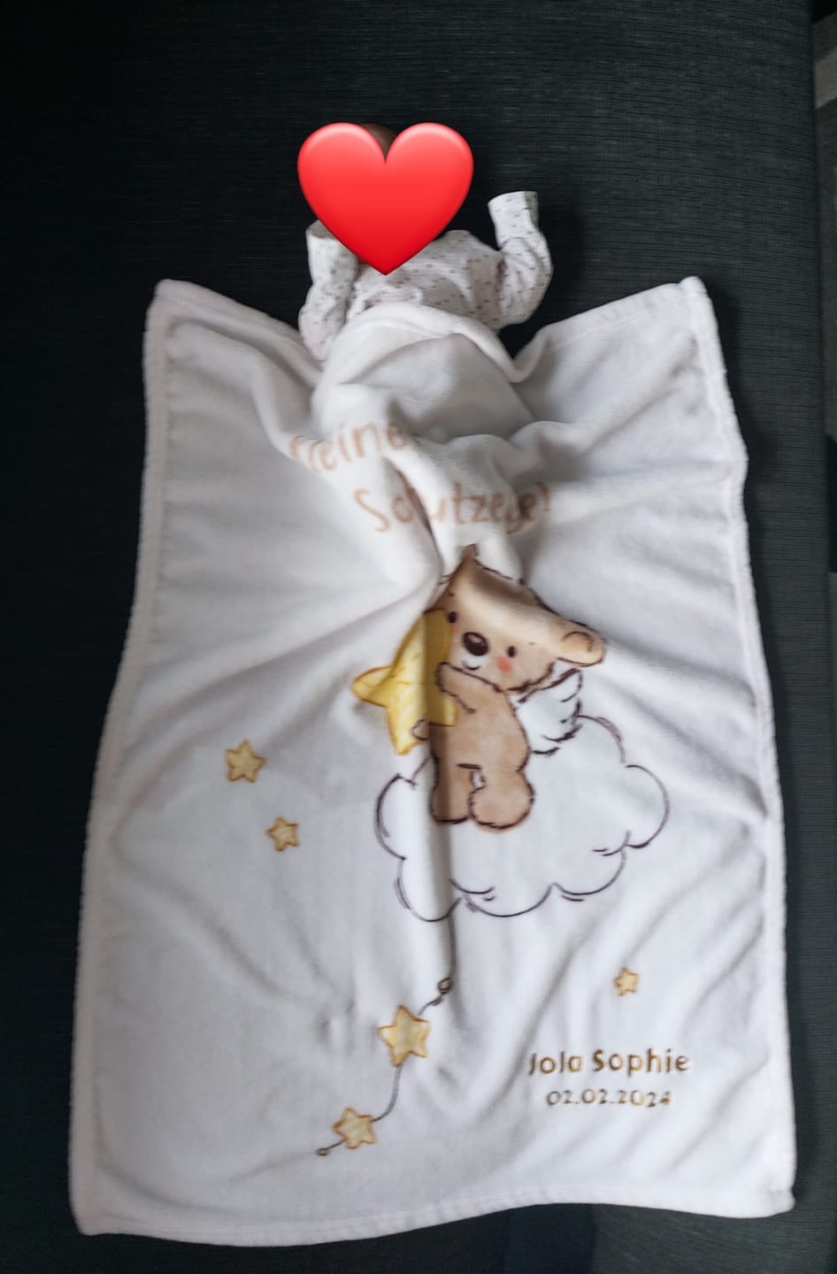 Customer photo review of Babydecke mit Namen bestickt Kleiner Schutzengel 75x100cm