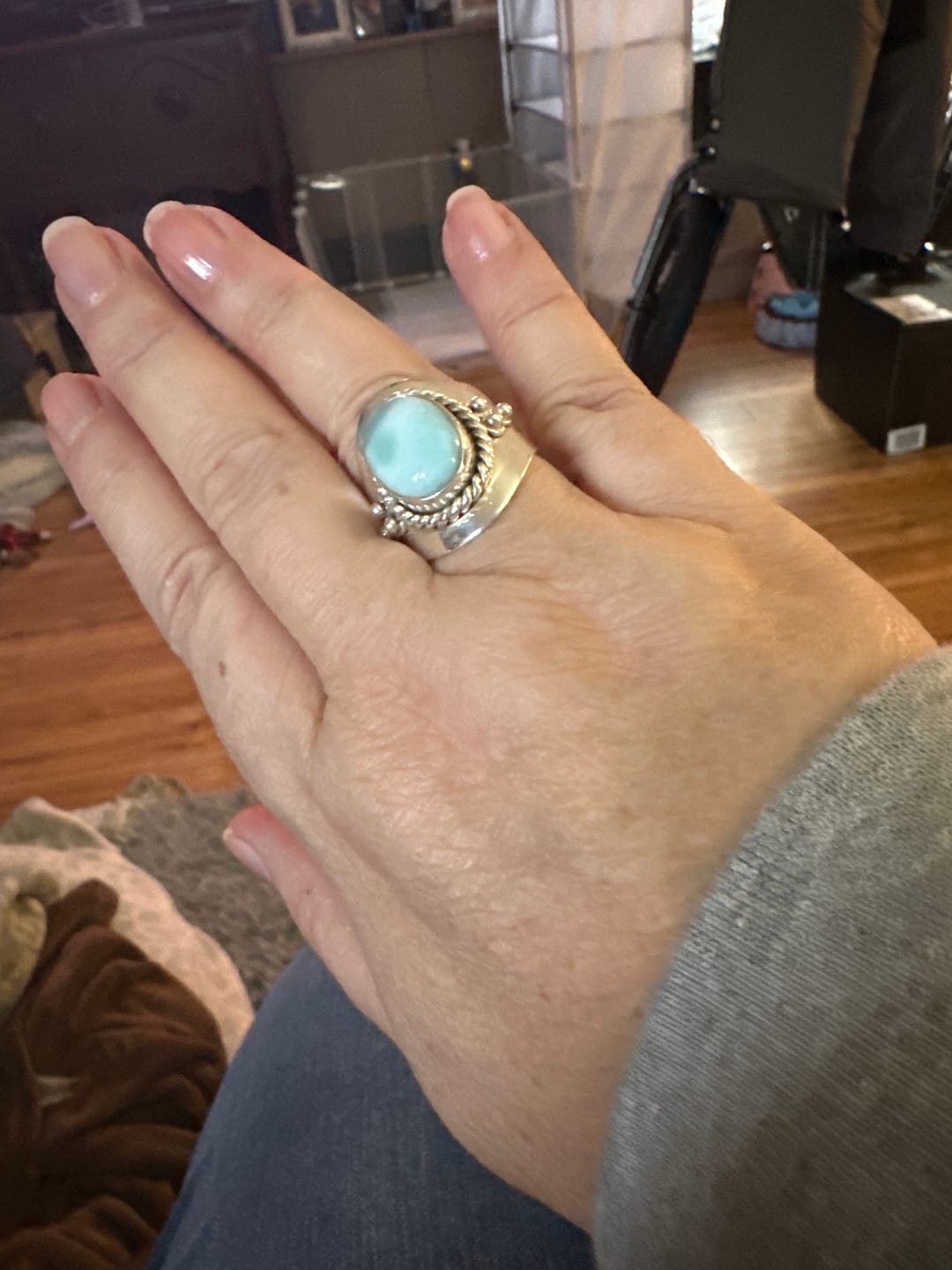 Customer photo review of Larimar Sterling Silver Boho Ring for Women