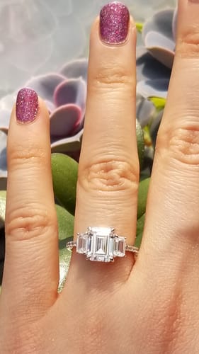 Customer photo review of 3-Stone 2.1ct Emerald Cut CZ Ring in Sterling Silver