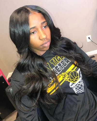 Customer photo review of Breathable 360 Lace Frontal Wig Pre Plucked Body Wave Human Hair Wig Natural Hairline