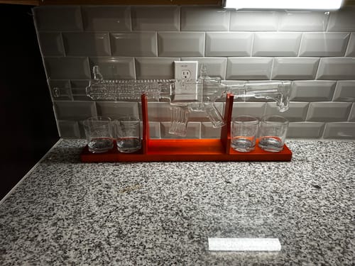 Customer photo review of AR-15 Glass Decanter with Constitution Whiskey Glasses