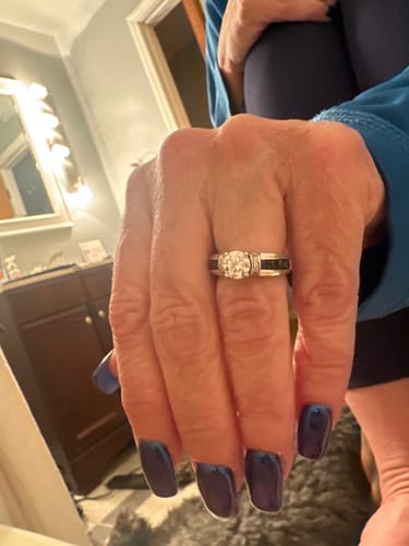 Customer photo review of Moissanite With Channel Set Sapphire Accents Engagement Ring