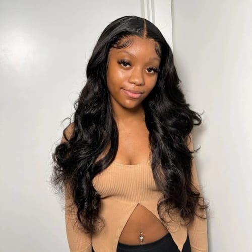 Customer photo review of Breathable 360 Lace Frontal Wig Pre Plucked Body Wave Human Hair Wig Natural Hairline