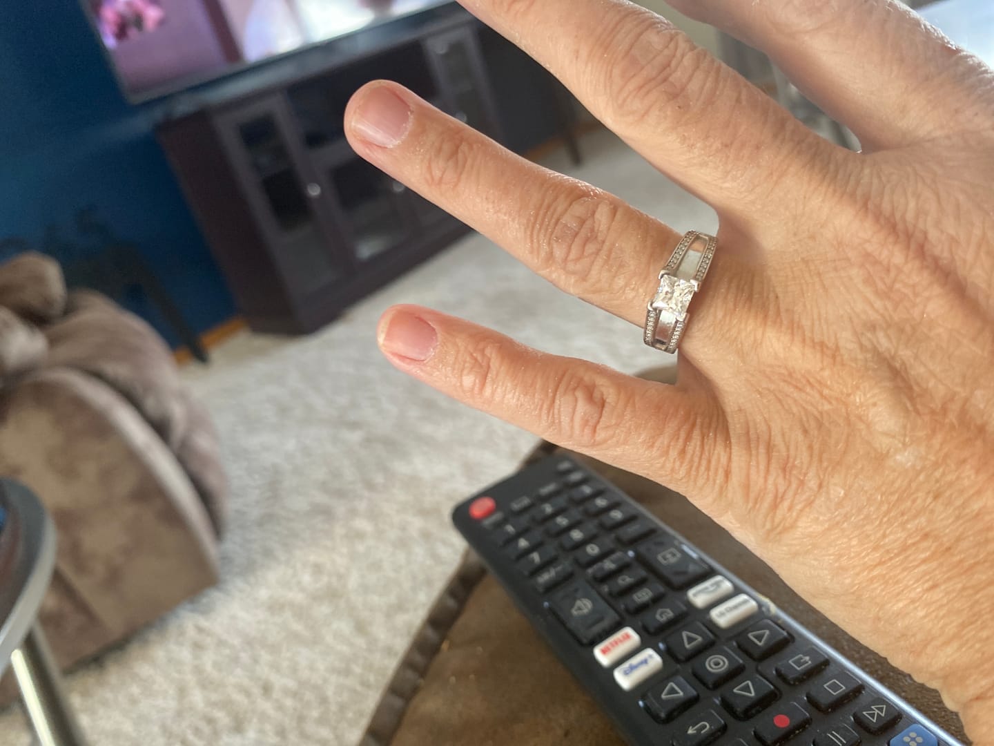 Customer photo review of Princess Cut Moissanite Triple Row Pave Engagement Ring