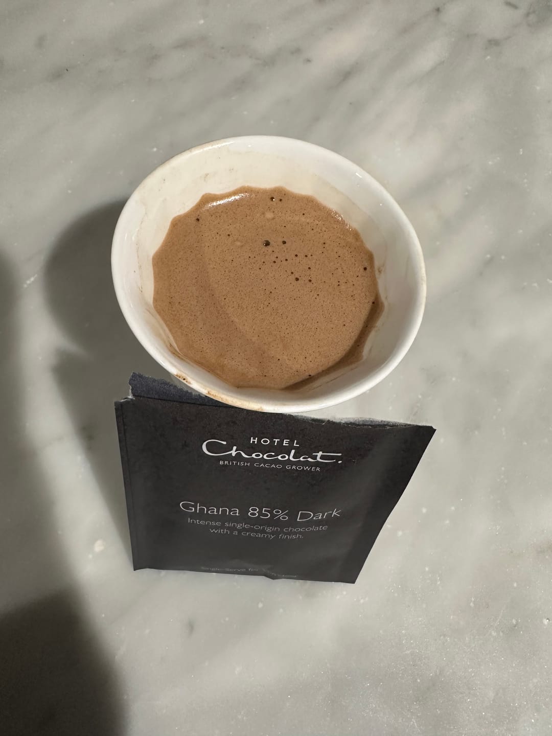 Customer photo review of Dark 85% Hot Chocolate Flakes