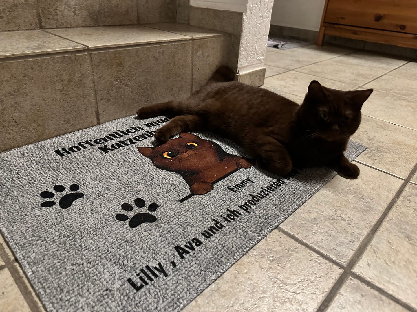 Customer photo review of Willkommen bei neugierigen Katzen - Individuelle Fußmatte