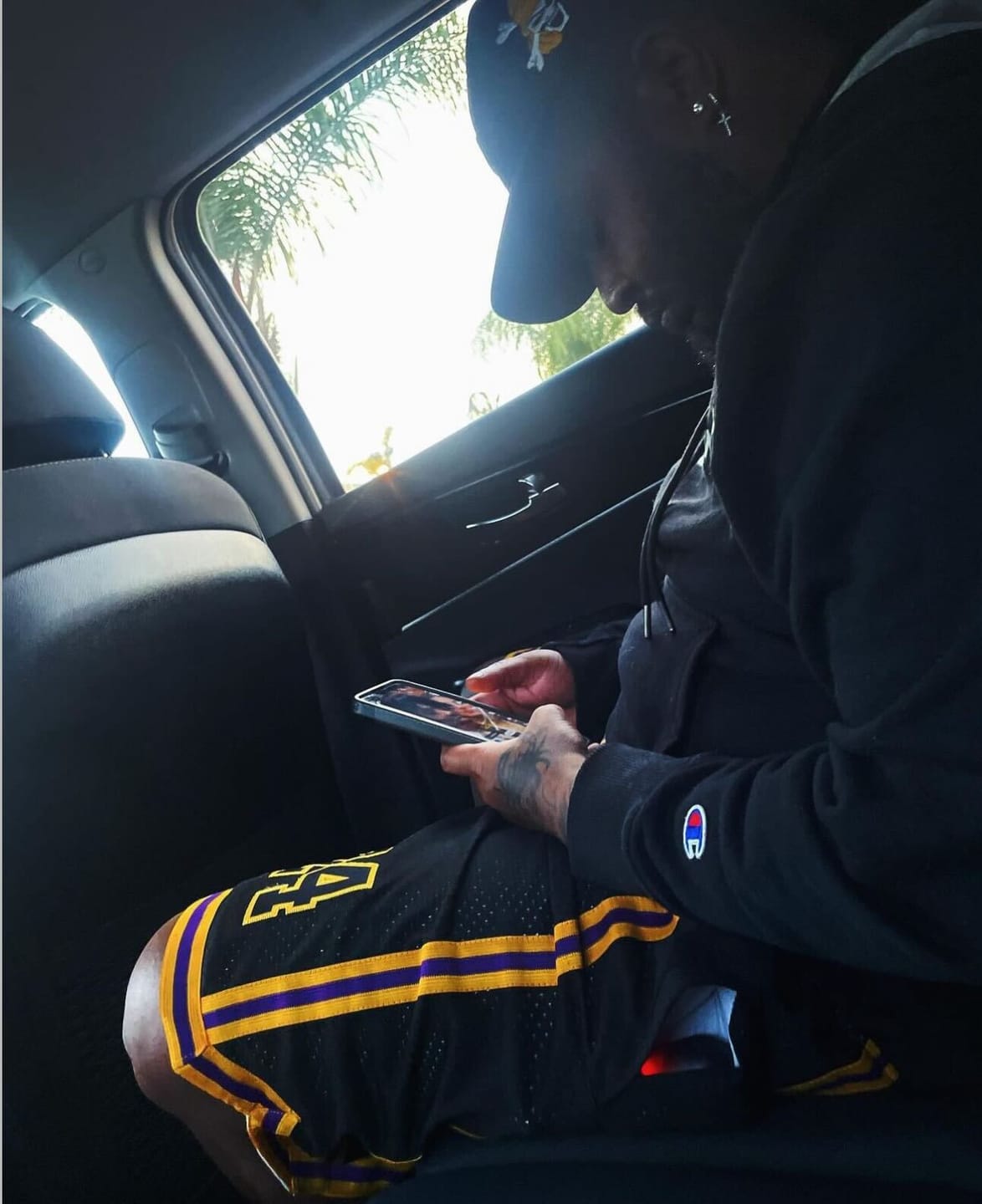Customer photo review of Black Purple-Yellow Custom Basketball shorts