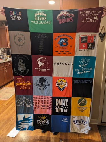 T-shirt quilt featuring bronco stampede, blevins bruins by Alison from CO