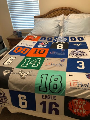 T-shirt quilt featuring falcons, eagle by Teresa from FL