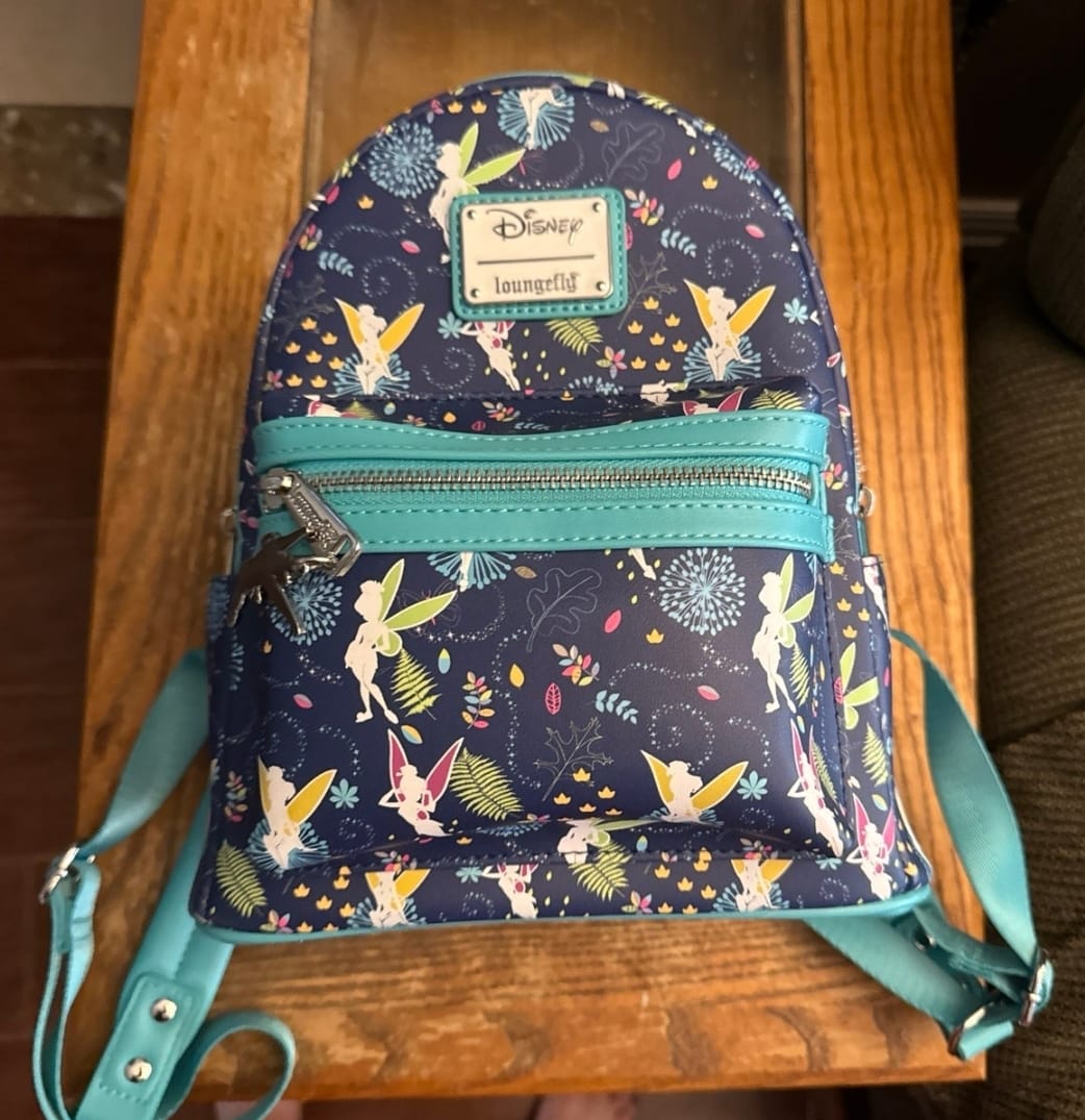 Customer photo review of 707 Street Exclusive - Loungefly Disney Tinkerbell Glow in the Dark Allover Print Mini Backpack w/ Teal Straps
