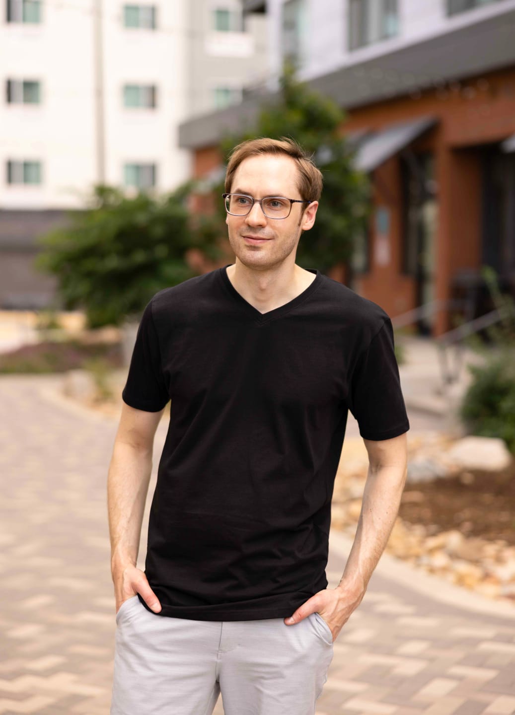 Customer photo review of Organic Tall Slim V-Neck T-Shirt (Black)