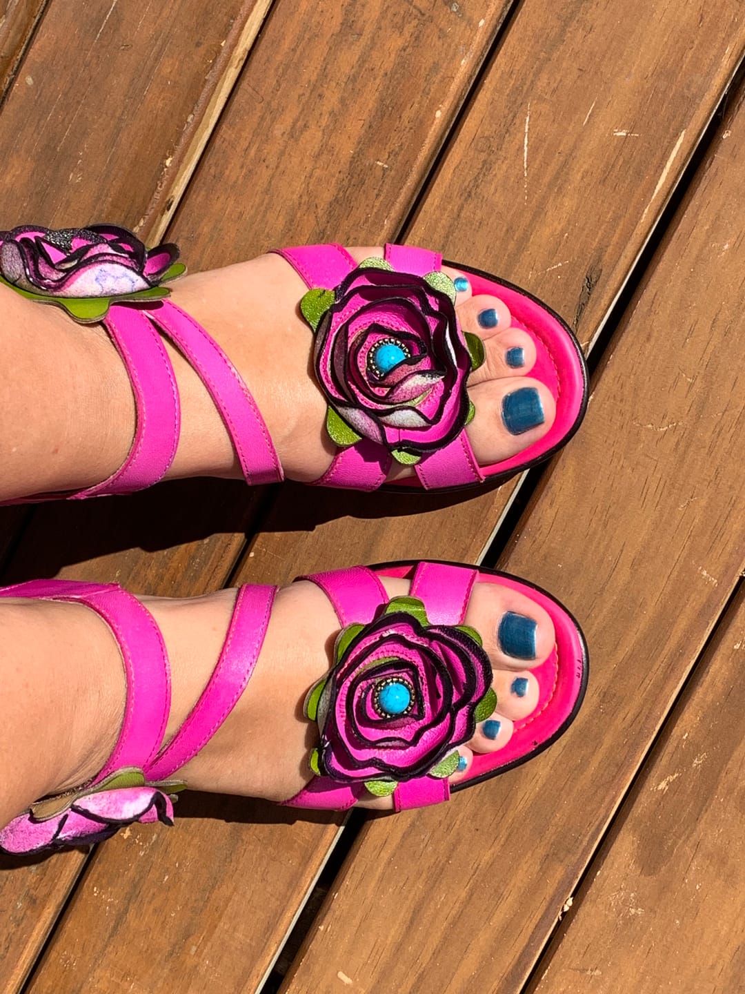 Customer photo review of Printed Leather Handmade Romantic Rose Sandals