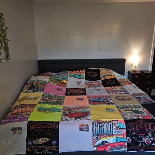 T-shirt quilt with car shows, automotive culture themes by Peggy from KY