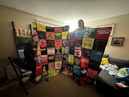 T-shirt quilt with sports, competition themes by Jessica from NY