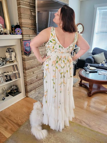 Customer photo review of Embellished Sleeveless V Neck A Line Gown