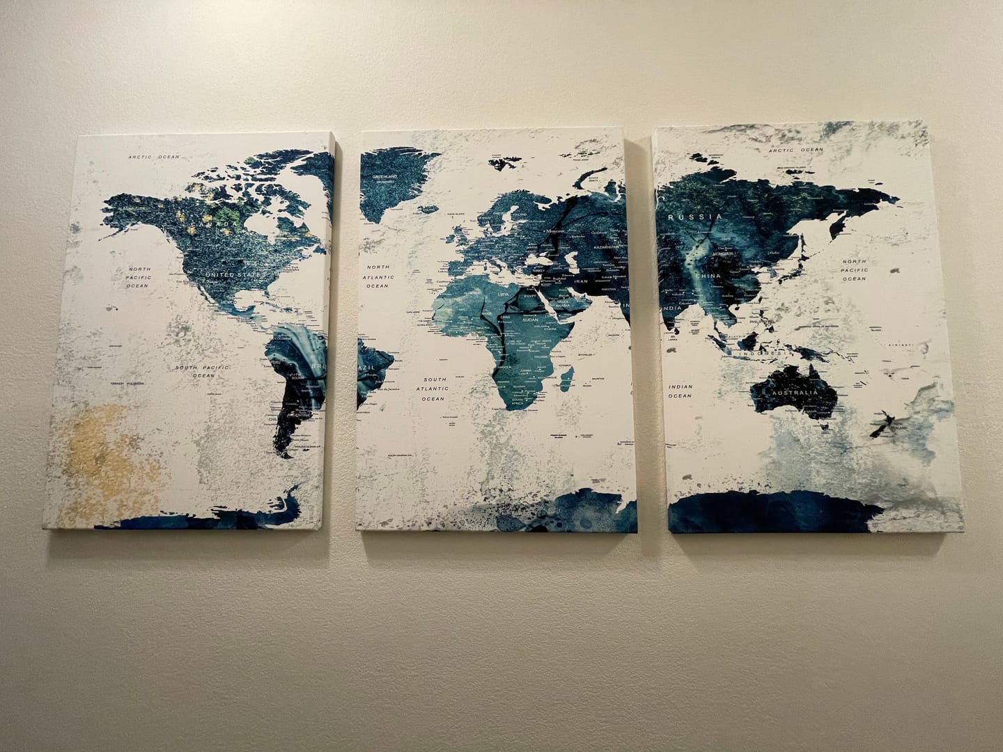Customer photo review of Extra Large Watercolor World Map Wall Art Canvas Print